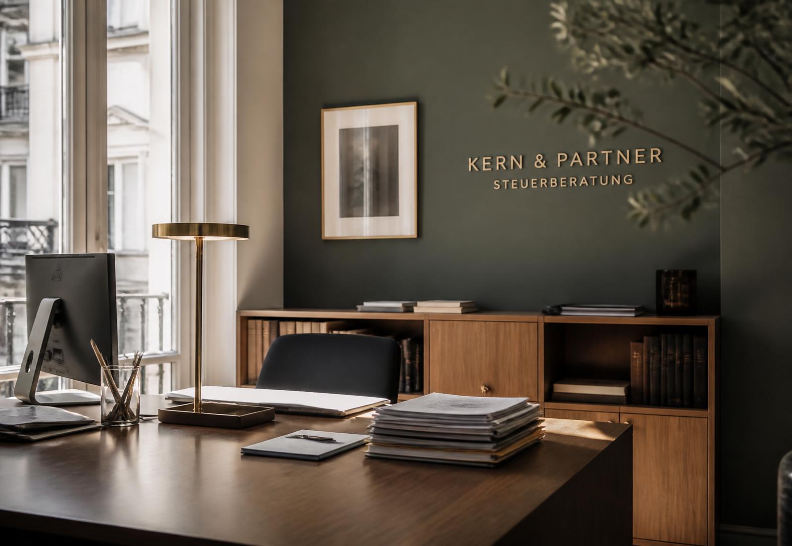 Solop group office with warm natural light and a neatly arranged desk